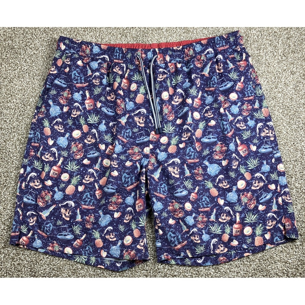 Peter Millar Swim Trunks Men's XL Rum Pineapple‎ Hawaiian Skulls Print